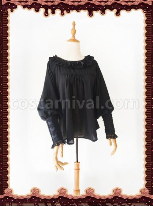Sugar And Matcha Series Black Retro Bats Sleeve Classic Lolita Shirt coscarnival