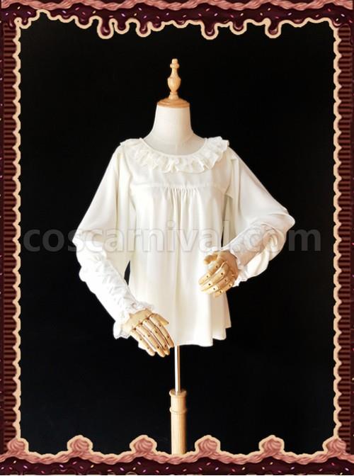 Sugar And Matcha Series Ivory Retro Bats Sleeve Classic Lolita Shirt coscarnival