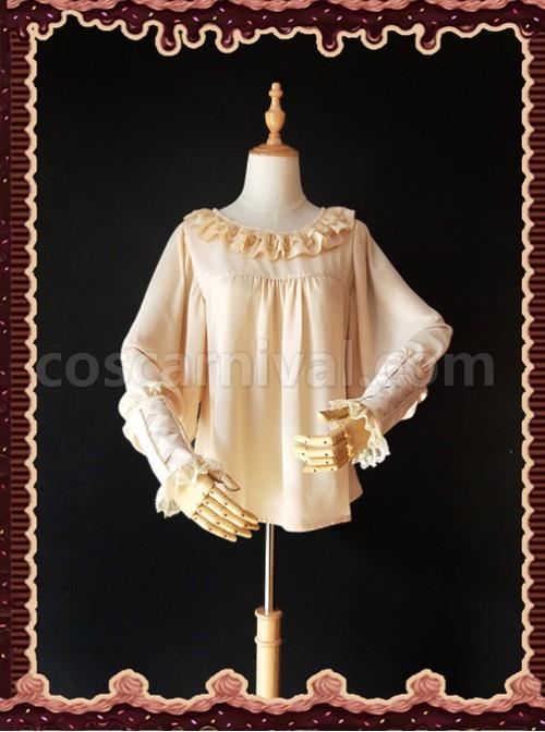Sugar And Matcha Series Mocha Retro Bats Sleeve Classic Lolita Shirt coscarnival