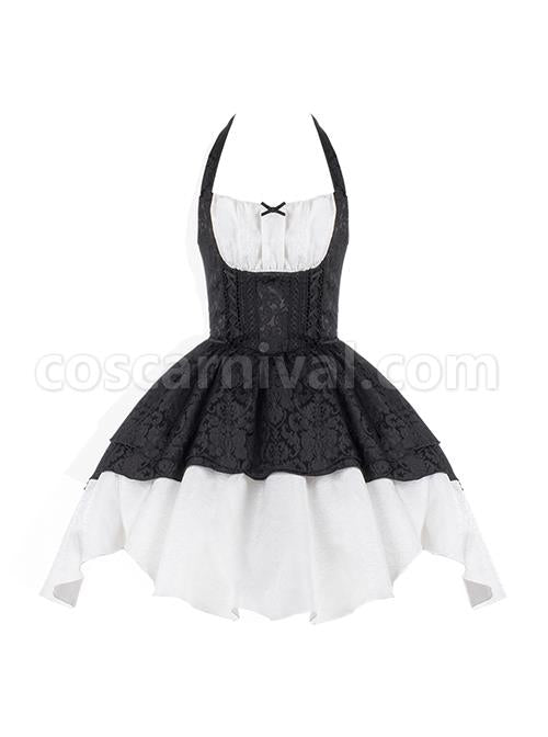 Swan Dirge Series Elegant Jacquard Lace-Up Halterneck Petal Hem Design Gothic Lolita Sleeveless Dress