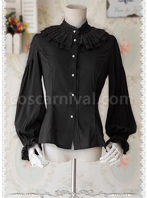 Swan Lake Of Love Series Chiffon Little Standing Collar Classic Lolita Long Sleeves Shirt coscarnival