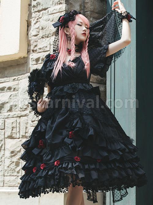 Swan Lake Series Lace Gothic Lolita Short Sleeve Dress coscarnival