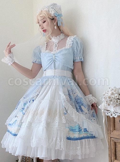 Swan-Lake-Series-Lace-Ruffled-Puff-Sleeves-Chest-Bow-Design-Pearl-Decoration-Classic-Lolita-Short-Sleeve-Dress-coscarnival-2026