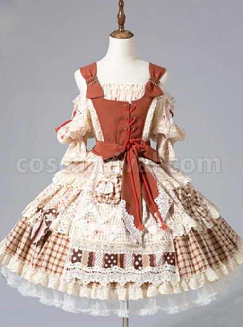 The-Little-Match-Girl-Series-Dropped-Shoulder-Lantern-Puff-Sleeves-Floral-Polka-Dot-Lace-Plaid-Hem-Classic-Lolita-Short-Sleeved-Dress-coscarnival-1965