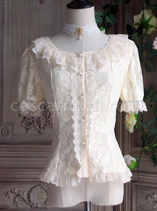 The Poetry Of Roses Series Elegant Lace Daily Short Sleeve Trumpet Sleeves Two Wearing Ways Classic Lolita Shirt coscarnival