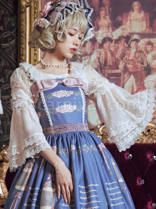 The Poetry Of Roses Series Elegant Lace Daily Short Sleeve Trumpet Sleeves Two Wearing Ways Classic Lolita Shirt