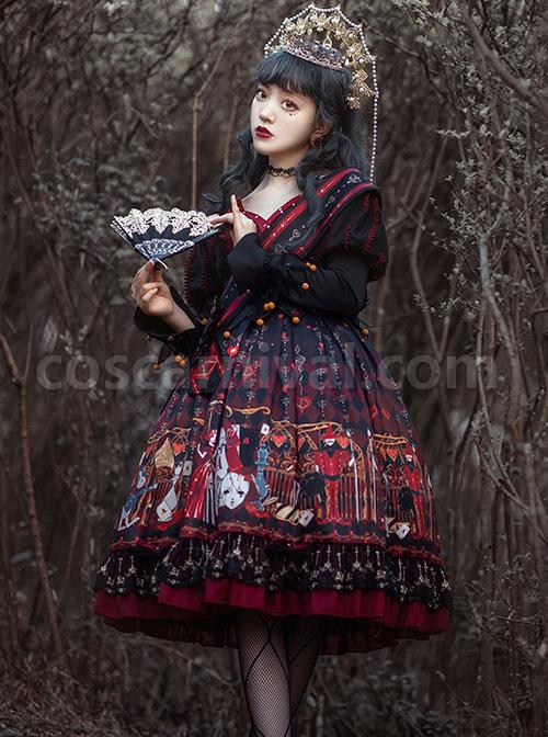 The Queen Of Hearts Series OP Gothic Lolita Printing Long Sleeve Dress coscarnival