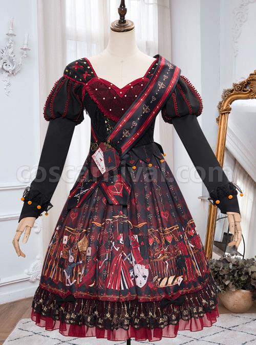 The Queen Of Hearts Series OP Gothic Lolita Printing Long Sleeve Dress coscarnival