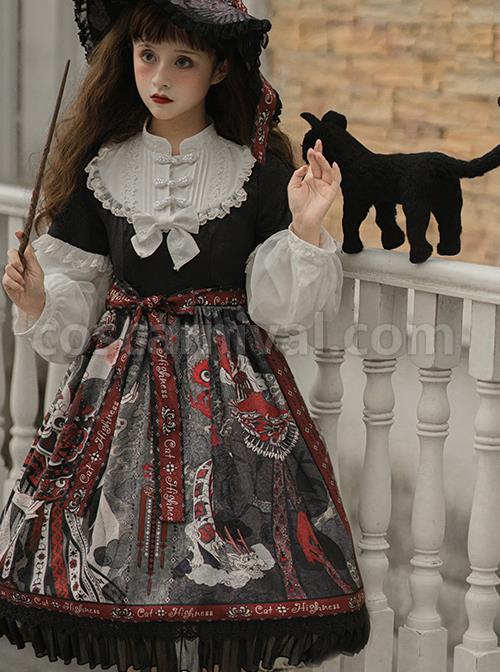 The Witch Image Series Lantern Sleeve OP Darkness Style Loli Halloween Gothic Lolita Long Sleeve Dress
