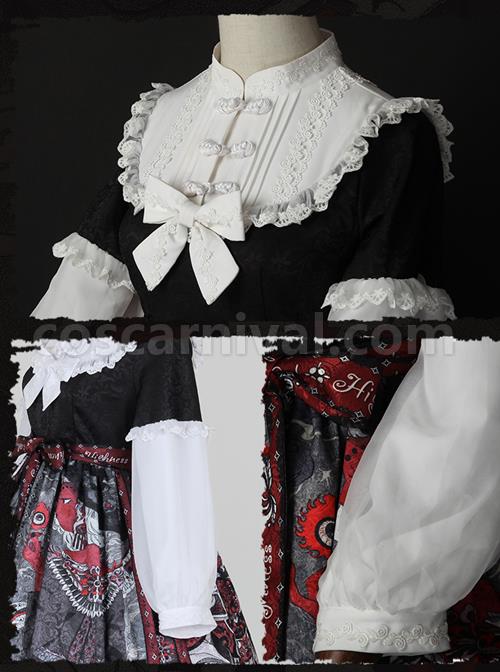 The Witch Image Series Lantern Sleeve OP Darkness Style Loli Halloween Gothic Lolita Long Sleeve Dress
