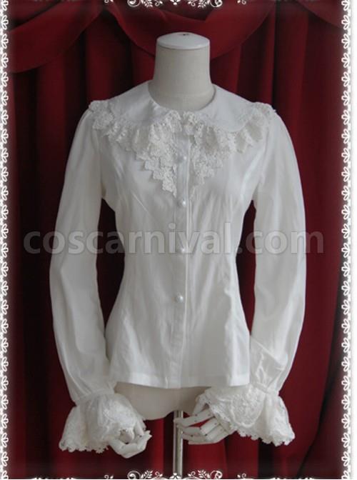 Thickened Chiffon Creamy-white Lace Long Sleeve Lolita Shirt coscarnival