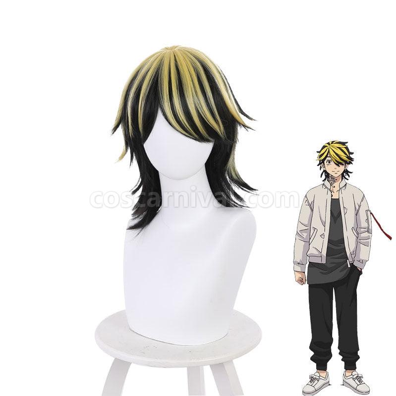 Tokyo Revengers Kazutora Hanemiya Black Yellow Cosplay Wigs coscarnival011111125