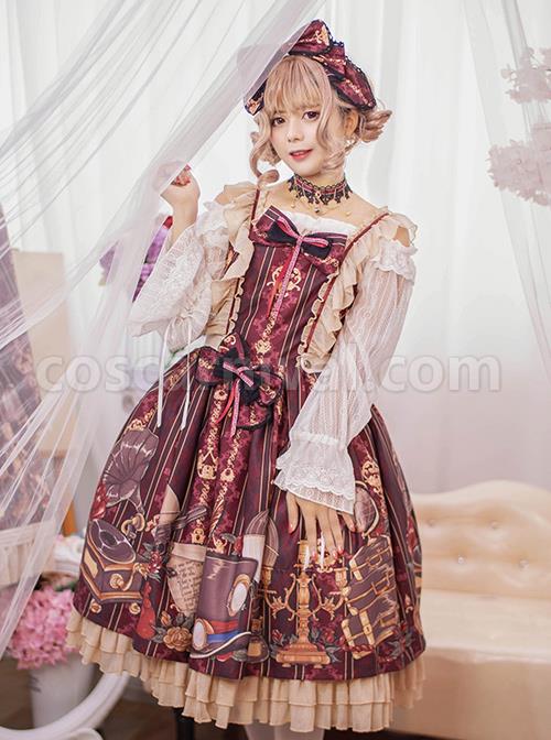 Travelers-Series-JSK-Printing-Retro-Classic-Lolita-Ruffle-Sling-Dress-coscarnival-1951