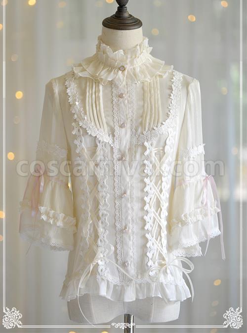 Trumpet Sleeve Stand Collar Chiffon Lolita Shirt coscarnival