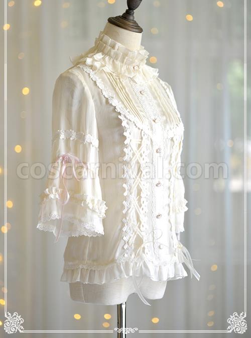Trumpet Sleeve Stand Collar Chiffon Lolita Shirt coscarnival