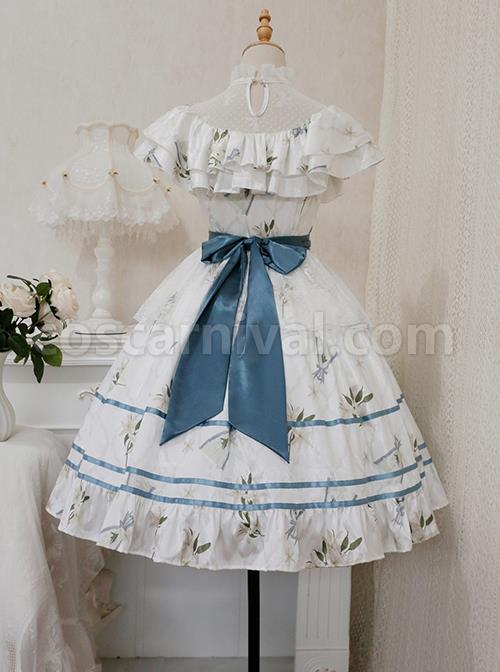 Ukiyo-Flower-Series-Elegant-Turtleneck-Ruffle-Print-Lace-Bow-Knot-Frenulum-Short-Sleeve-Classic-Lolita-Dress-coscarnival-1974