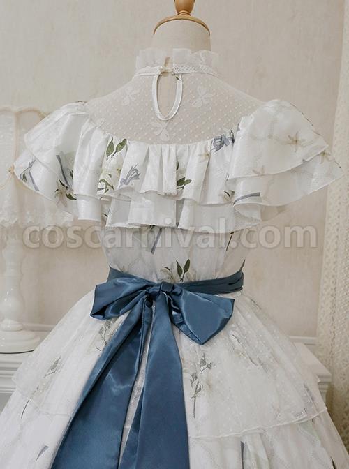 Ukiyo-Flower-Series-Elegant-Turtleneck-Ruffle-Print-Lace-Bow-Knot-Frenulum-Short-Sleeve-Classic-Lolita-Dress-coscarnival-1982