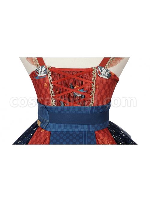 Ukiyo-Series-JSK-Japanese-Style-Fine-Print-Blue-Three-Layer-Hem-Bow-Knot-Girdle-Decoration-Sleeveless-Dress-Set-coscarnival-1935