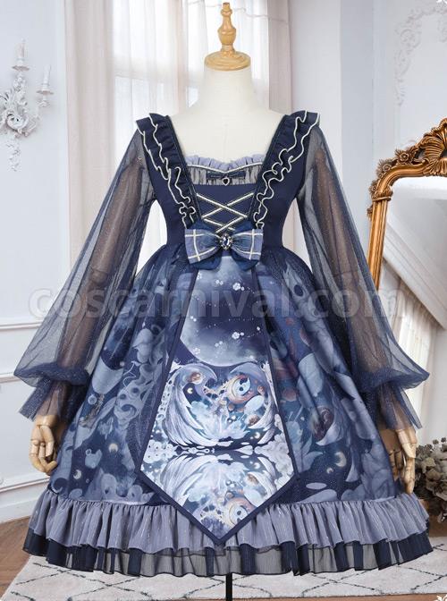 Unicorn Series OP Chiffon Retro Gothic Long Sleeve Dress coscarnival