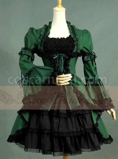 Victorian-Retro-Green-And-Black-Lace-Short-Sleeves-Classic-Lolita-Dress-coscarnival-618