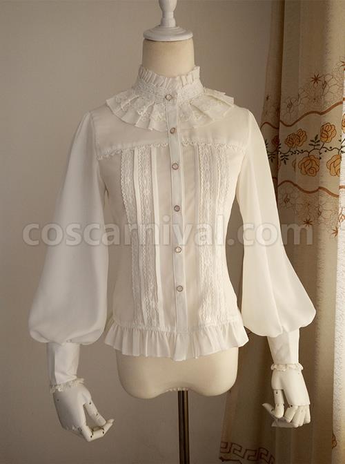 White And Black Stand Collar Classic Lolita Sheep Legs Sleeve Shirt coscarnival