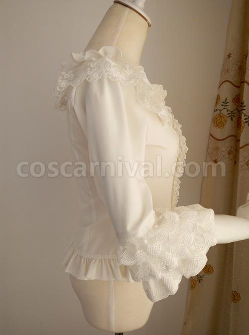 White Chiffon Ruffles Classic Lolita Seven-quarter Sleeve Shirt coscarnival
