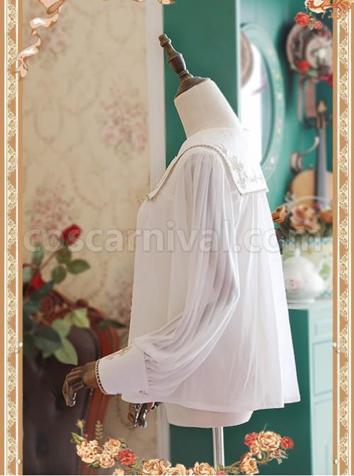 White Crucifix Chiffon Embroidery Square Neckline Lolita Long Sleeve Shirt