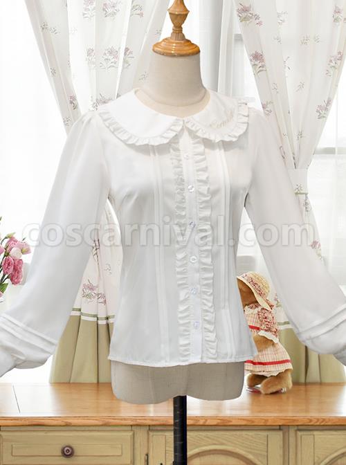 White Doll Collar Embroidery Sweet Lolita Long Lantern Sleeve Shirt coscarnival