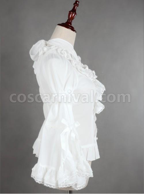 White Lace Short Sleeve And Flare Sleeve Lolita Hang The neck Blouse coscarnival