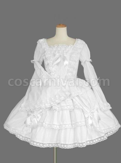 White Long Sleeves Lace Bows Gothic Lolita Dress coscarnival