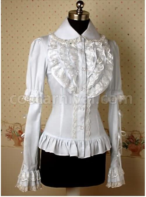 White Long Sleeves Lace Elegant Lolita Shirt coscarnival
