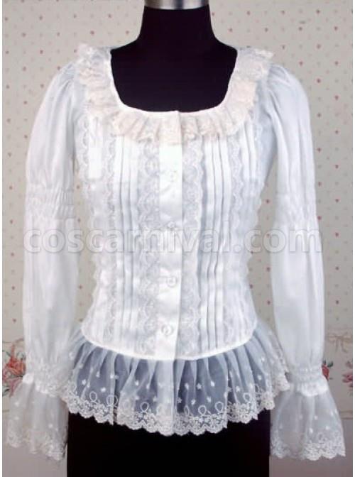 White Long Sleeves Lace Lolita Shirt coscarnival