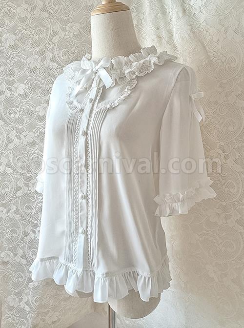 White Ruffle Doll Collar Classic Lolita Half Sleeve Princess Chiffon Loose Shirt coscarnival