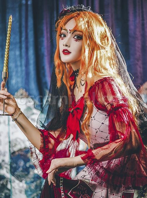 Wine Red Big Collar Off The Shoulder Polyester Lace Big Cuff Design Classic Lolita Long Sleeve Shirt