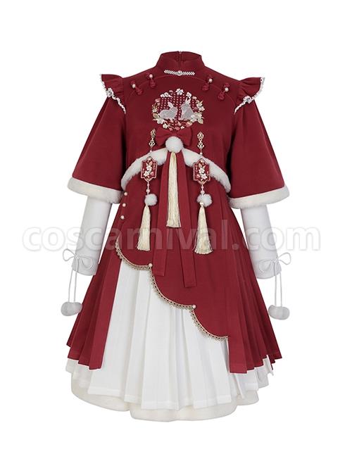 Winter-Strawberry-Rabbit-Series-Chinese-Style-Improved-Embroidery-Tassel-Autumn-Winter-White-Skirt-Classic-Lolita-Long-Sleeved-Dress-Set-coscarnival-1863