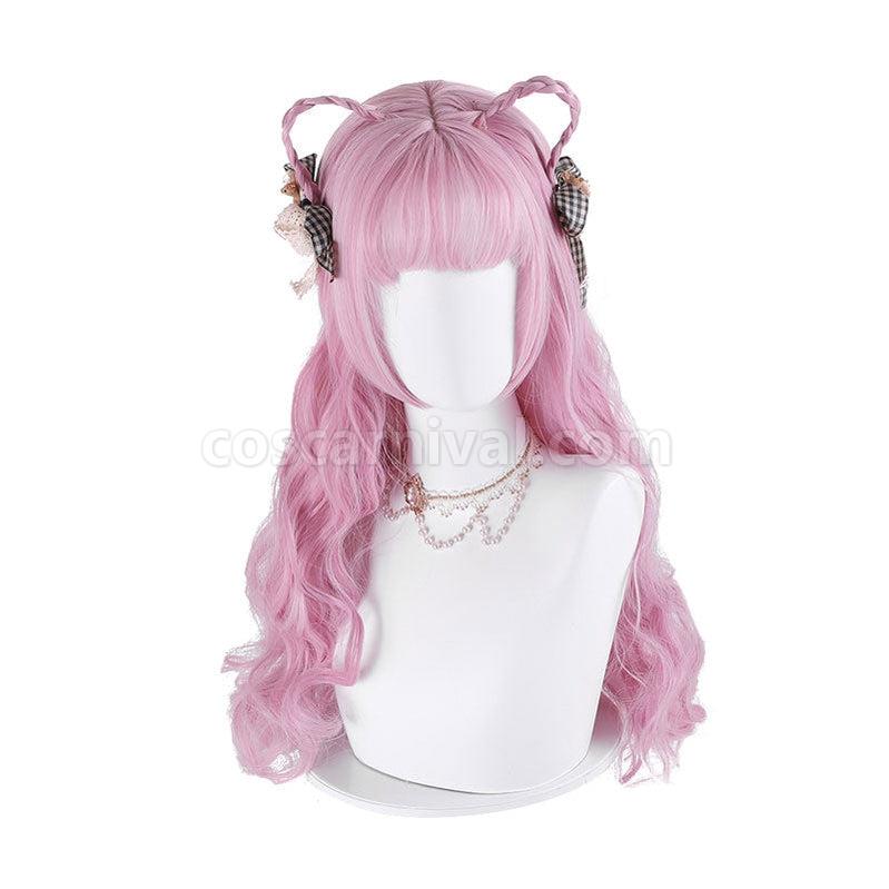 Women Fashion Long Pink Wavy Sweet Bangs Lolita Wigs coscarnival011112087
