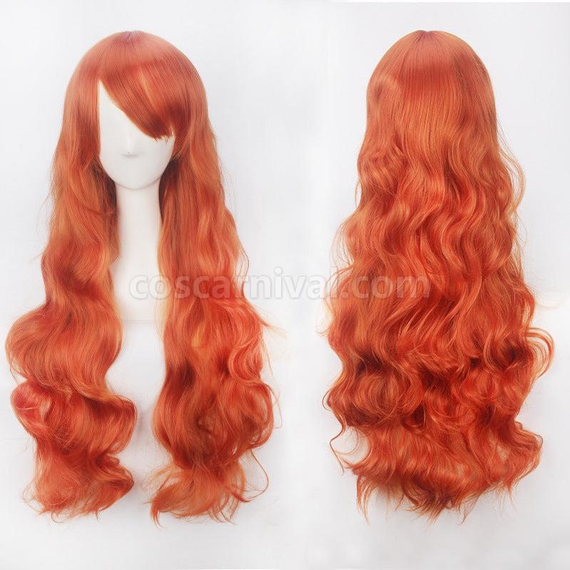 Women Wavy Sweet 80cm Long Orange Lolita Fashion Wigs with Bangs coscarnival011116324