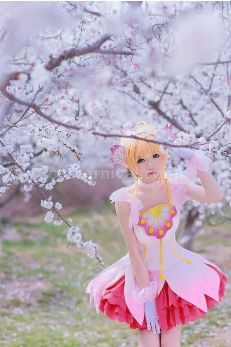 Cardcaptor 사쿠라 사쿠라 기노모토 클리어 카드 핑크 드레스 맞춤 코스프레 의상