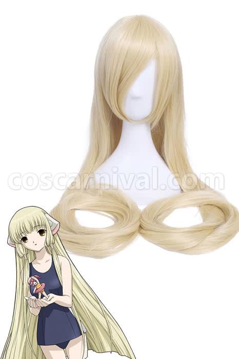 chobits chii supper long straight beige blonde wigs cosplays