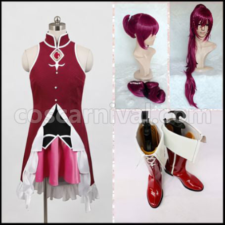 Mahou Shoujo Madoka Magica Sakura Kyouko Costume + Wig + Boots 3-Piece Set by coscarnival - Front View