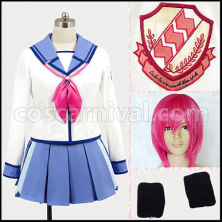 Angel Beats! SSS Uniform Iwasawa Costume + Wig Set coscarnival - Front View
