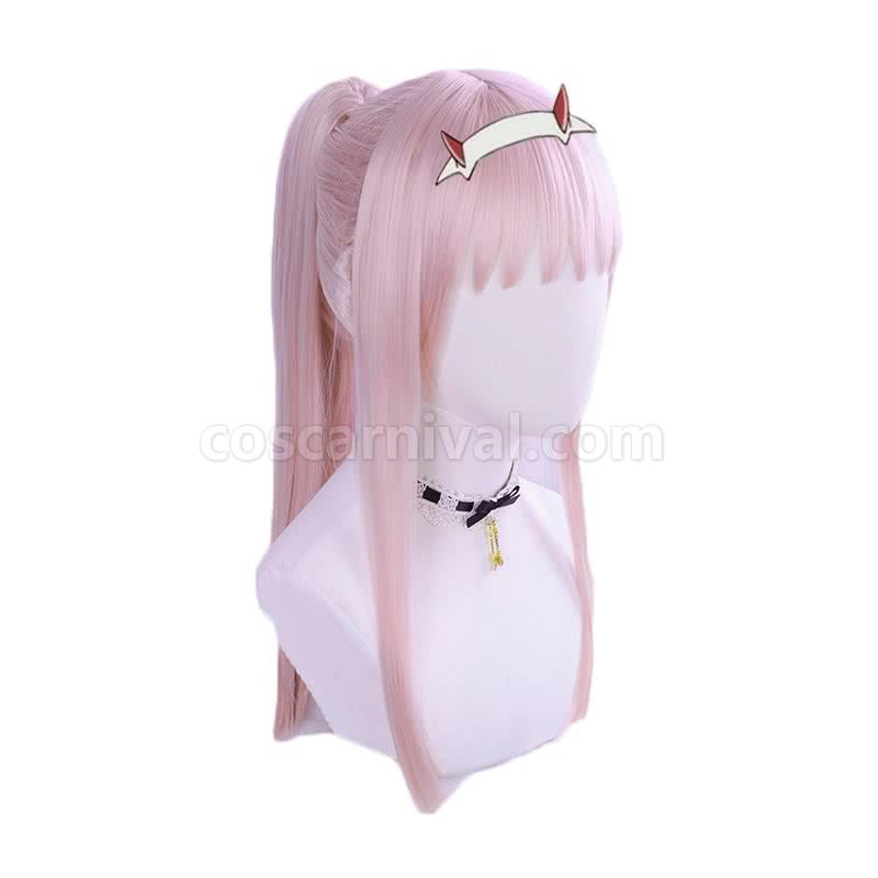 darling in the franxx 02 zero two pink long ponytail wig custom cosplays