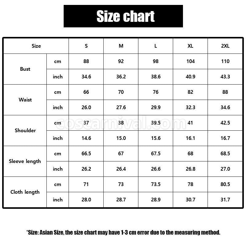 Eva cosplay costume from Sword Art Online, size chart