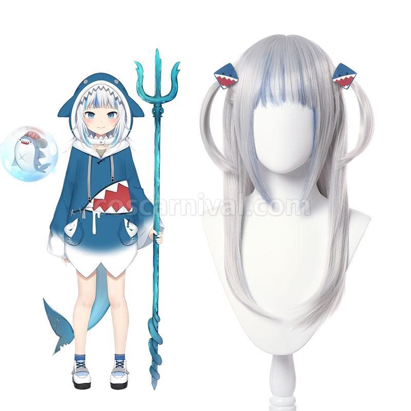 hololive english vtuber gawr gura blue mixed white long wigs anime cosplay costumes