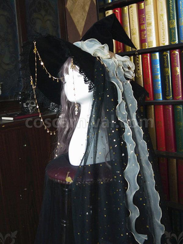 Lolita Hat Bows Accessory Bow?Stars Print Polyester Black Lolita Accessories Witch Hat
