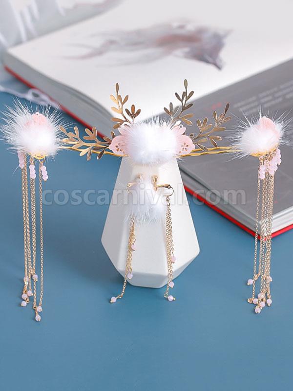 Chinese style Lolita Headdress Pink Jelly Metal Accessory Fringe?Flowers Lolita Hair Accessories