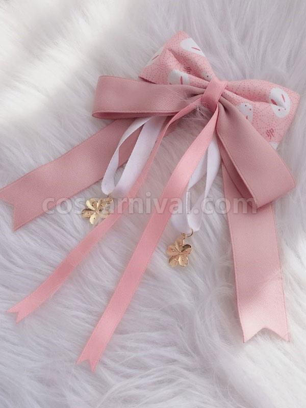 Wa Lolita Headdress Pink Sakura Pattern?Bow Linen Cotton Blend Headwear Bows?Flowers Lolita Hair Accessories