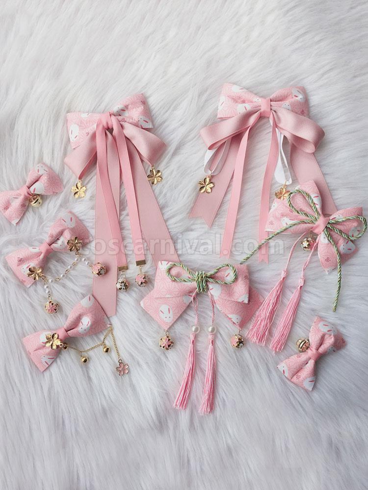 Wa Lolita Headdress Pink Sakura Pattern?Bow Linen Cotton Blend Headwear Bows?Flowers Lolita Hair Accessories