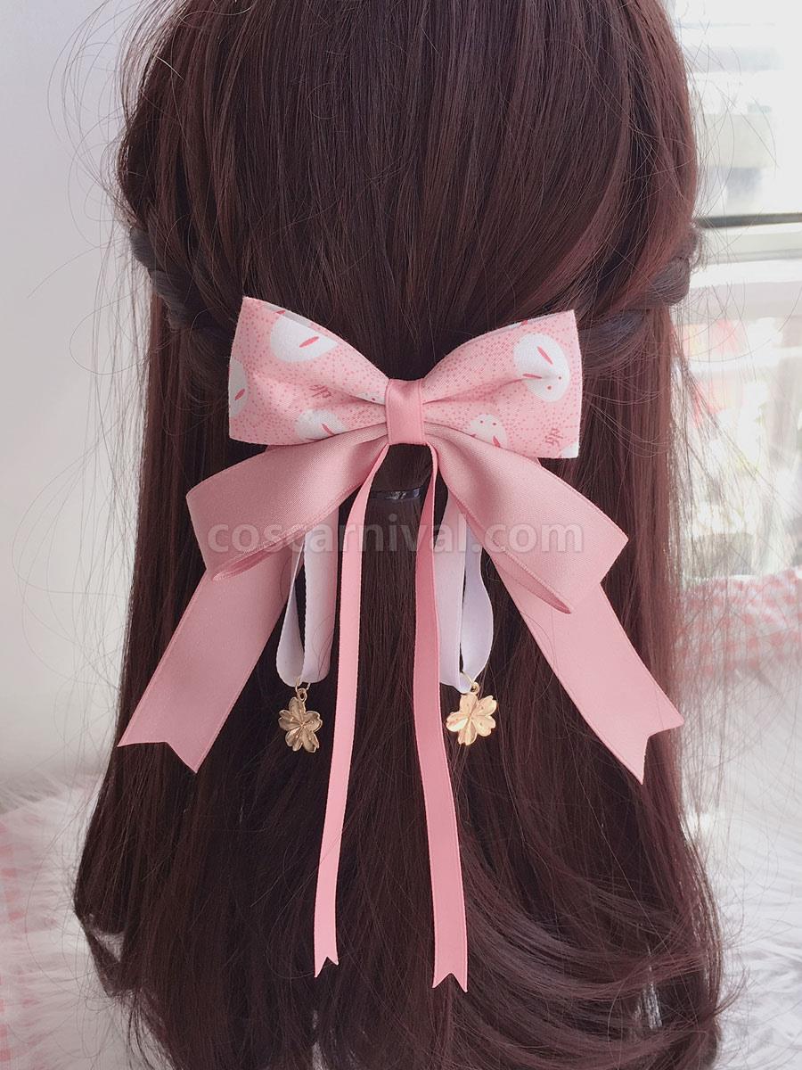 Wa Lolita Headdress Pink Sakura Pattern?Bow Linen Cotton Blend Headwear Bows?Flowers Lolita Hair Accessories