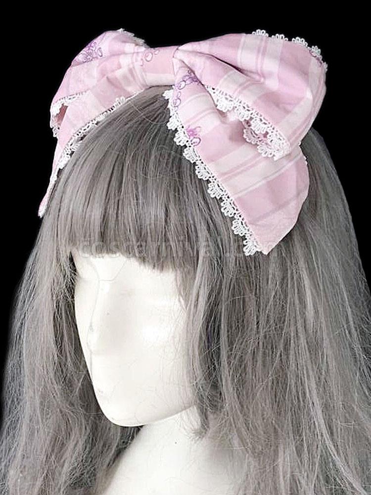 Sweet Lolita Headdress Infanta Maiden Room Lace Trim Bow Print Lolita Hair Accessory coscarnival